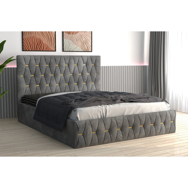 Pat Tapitat Eric Gri 140x200 + Saltea Noptiere Tapitate 140x200, 20cm