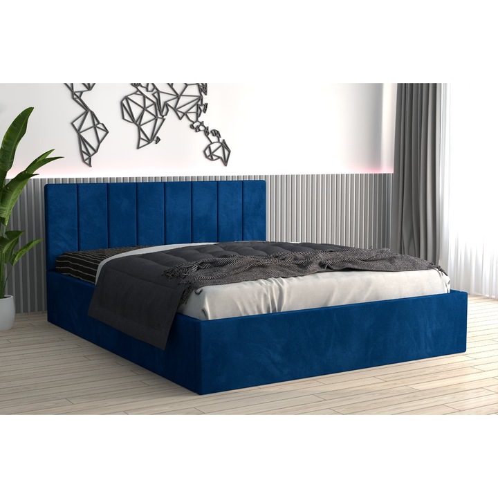 Pat Tapitat Sorin Albastru 160x200, Saltea 160x200, 20cm Grosime