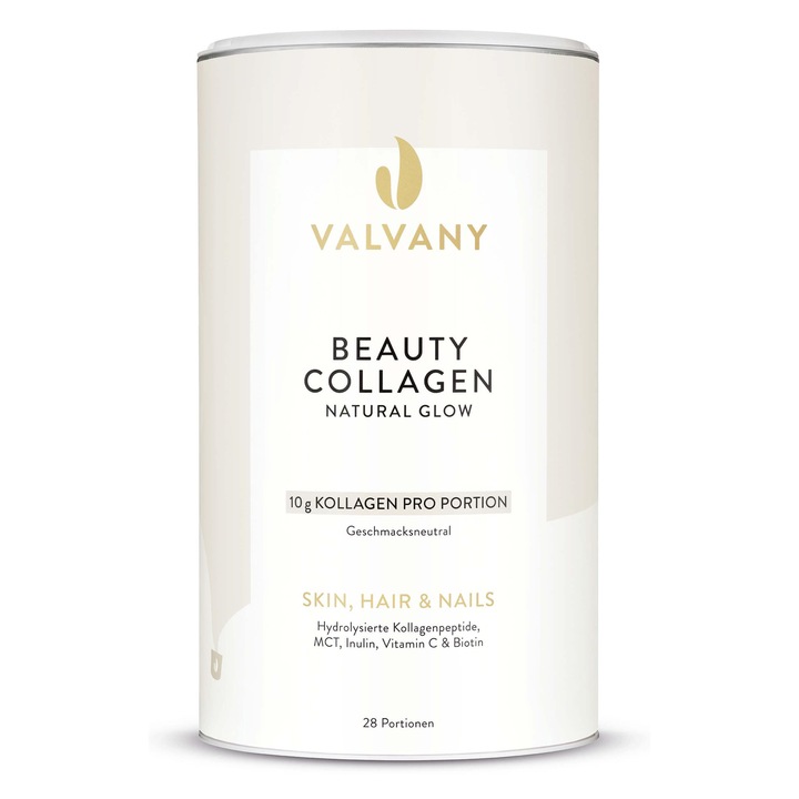 Pudra de colagen Valvany Natural Glow Beauty, 100% natural, cu vitamina C și biotina, 28 de porții