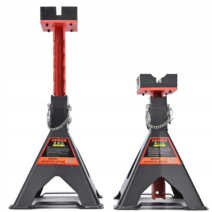 Set de doua suporturi auto cu o capacitate de ridicare de 3 tone, echipate cu cauciuc de protectie si blocare de siguranta SN2437