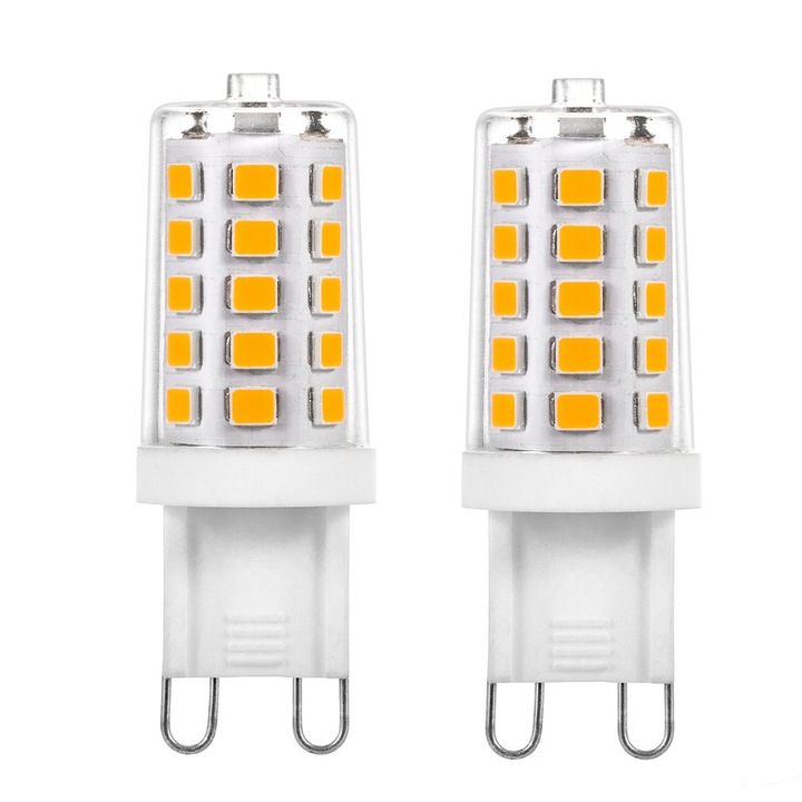Set 2 becuri LED G9, 3W, alb cald 2700K, Clasa energetica E