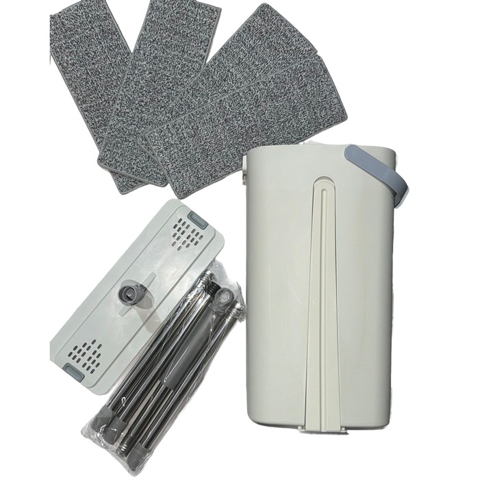 Set Curatenie, Mop si Galeata, Utilizare Umeda/Uscata, Stoarcere Fara Maini, Alb, Capacitate 5.7 l