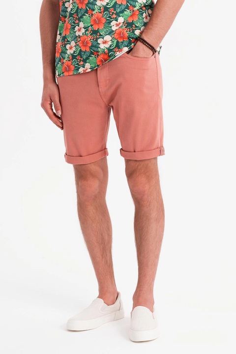 OMBRE, Дънков къс панталон със средновисока талия, Розова сьомга