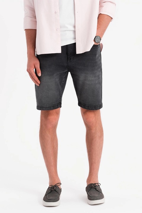 OMBRE, Дънков къс панталон с джобове, Черен