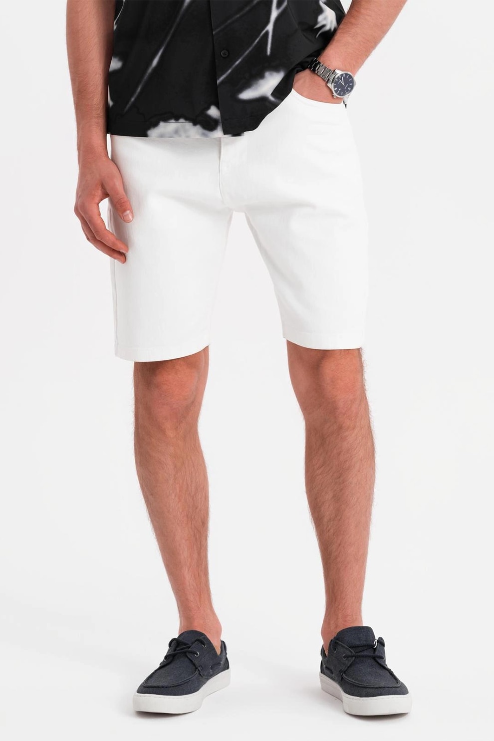 OMBRE, Blugi scurti cu buzunare, Alb, L