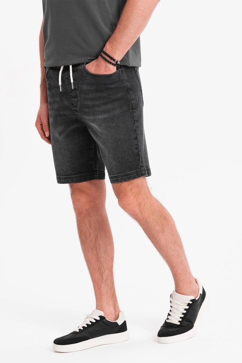 OMBRE, Blugi scurti cu talie ajustabila, Negru stins