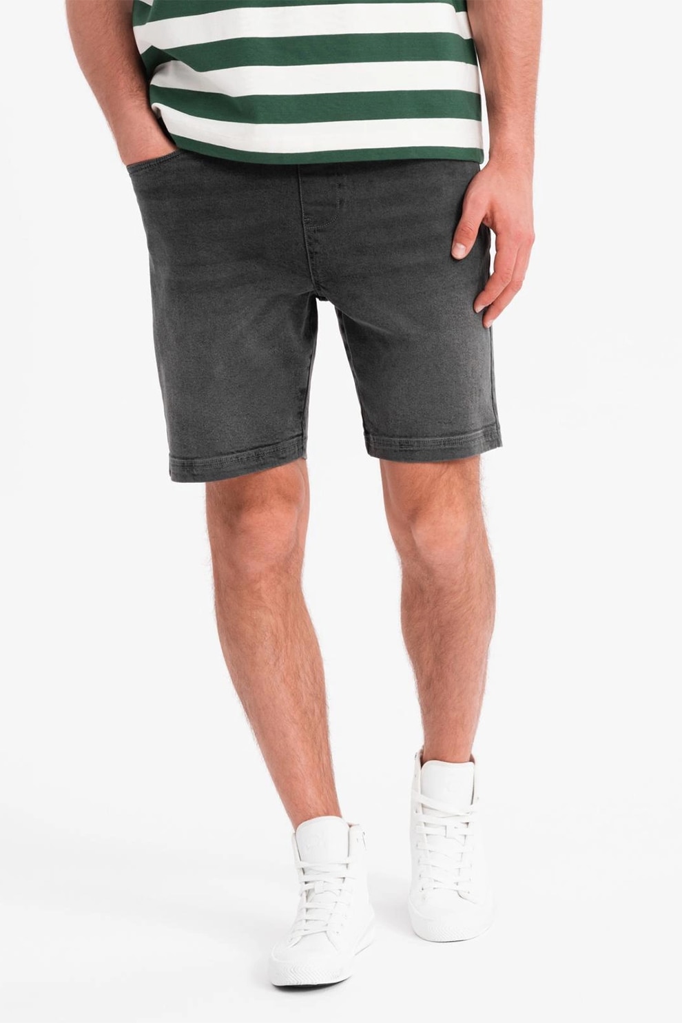 OMBRE, Blugi scurti cu talie ajustabila, Gri inchis, L