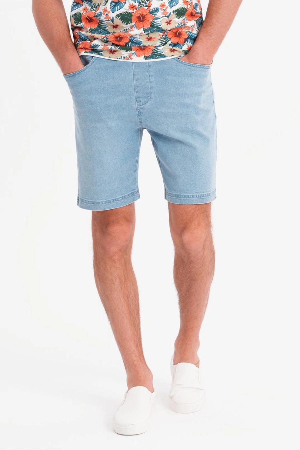 OMBRE, Blugi scurti cu talie ajustabila, Albastru deschis, M