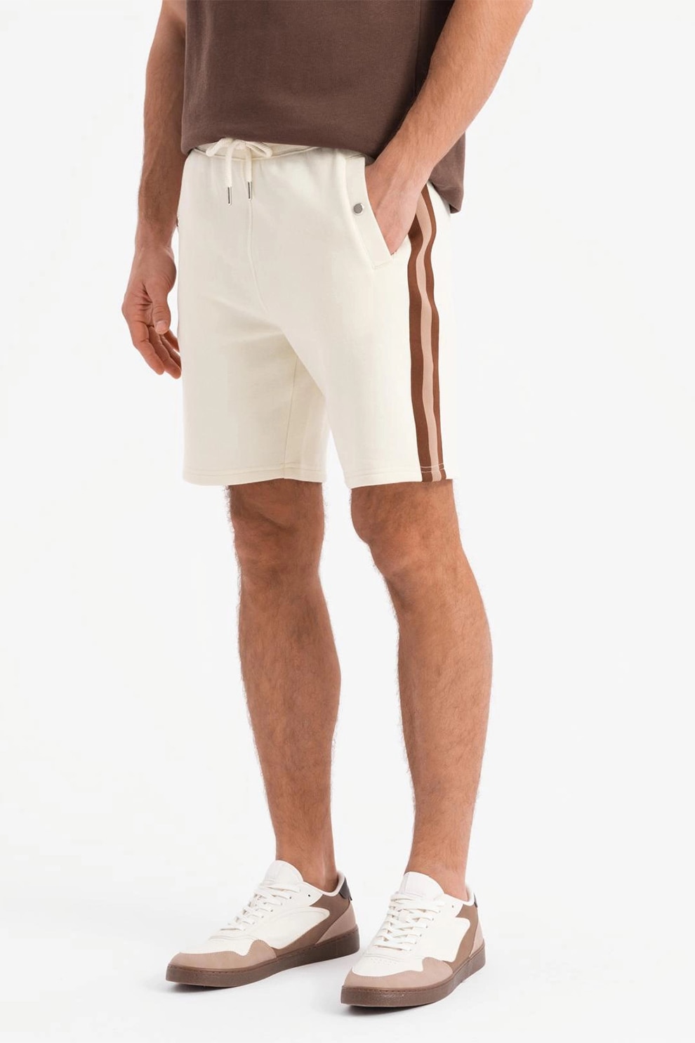 OMBRE, Pantaloni scurti din amestec de bumbac cu buzunare oblice, Maro, Crem, S
