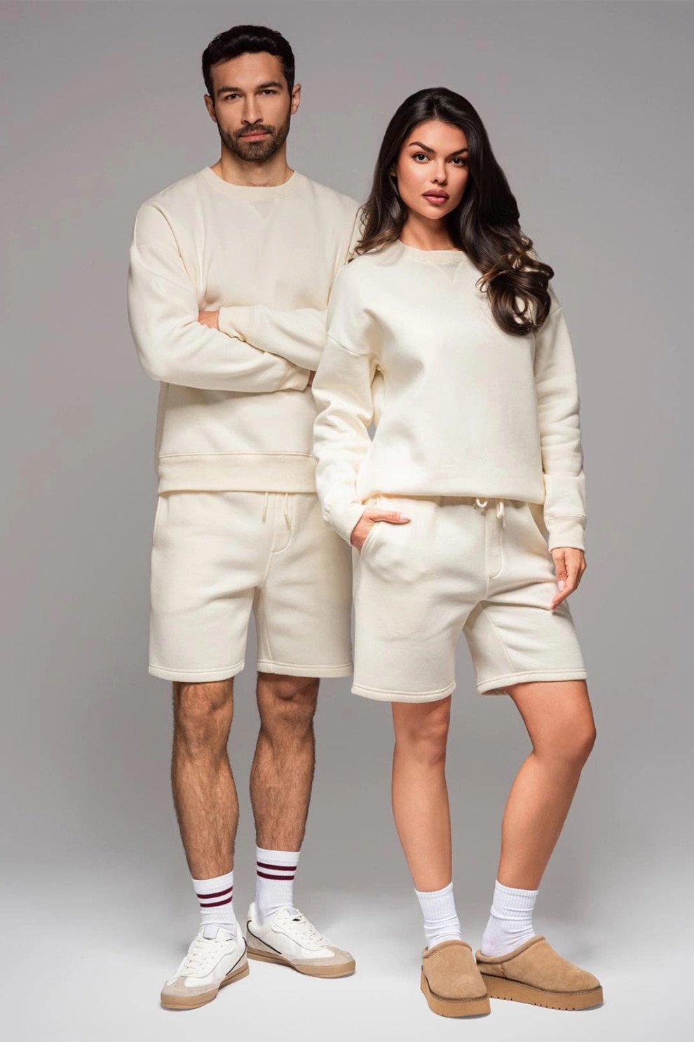 OMBRE, Pantaloni de trening scurti unisex, Crem, XL-2XL