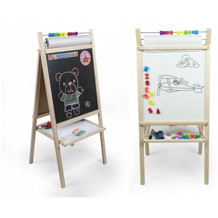 Магнитна дъска, Luka, 5 в 1, с 20 м хартиена ролка, 40x45x100 см, изработена от дърво