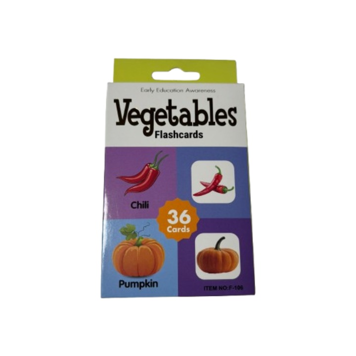 Cartonase/Carduri in limba engleza, material carton, 3-5 ani, cu legume