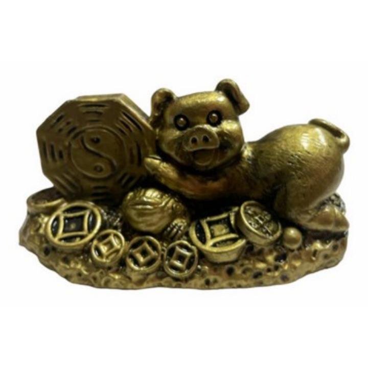 GOBI® Feng shui szobrocska Gyanta Malac békával és érmékkel 4,5 cm, FS84 B modell