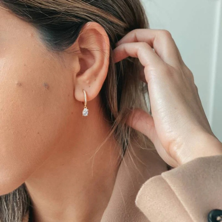 Cercei din Argint Golden Gem Huggies - Piatra Lunii