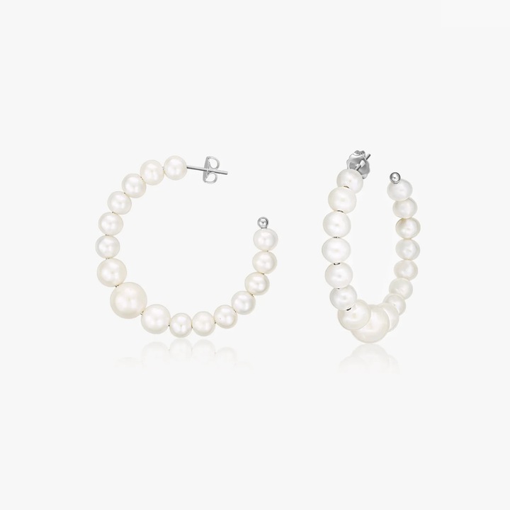 Cercei din argint Pearl Hoops - Perle Naturale