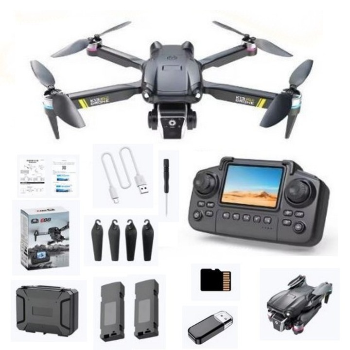 Drona SkyTechs® StarWars K13 max aeronave profesionala WIFI fara perii brushless versiune controlata pe ecran camera 8K transmitator cu baterie Li-Ion reincarcabila 2X baterii drona 1800 Mah