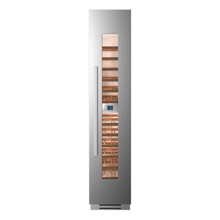 Racitor de vin incorporabil Bertazzoni, Wine Column, capacitate 52 de sticle, doua zone de racire 4-18°C, control umiditate, mod Sabbath, panou de control Touch & Scroll, ideal rezidential/HoReCa, design minimalist, inox