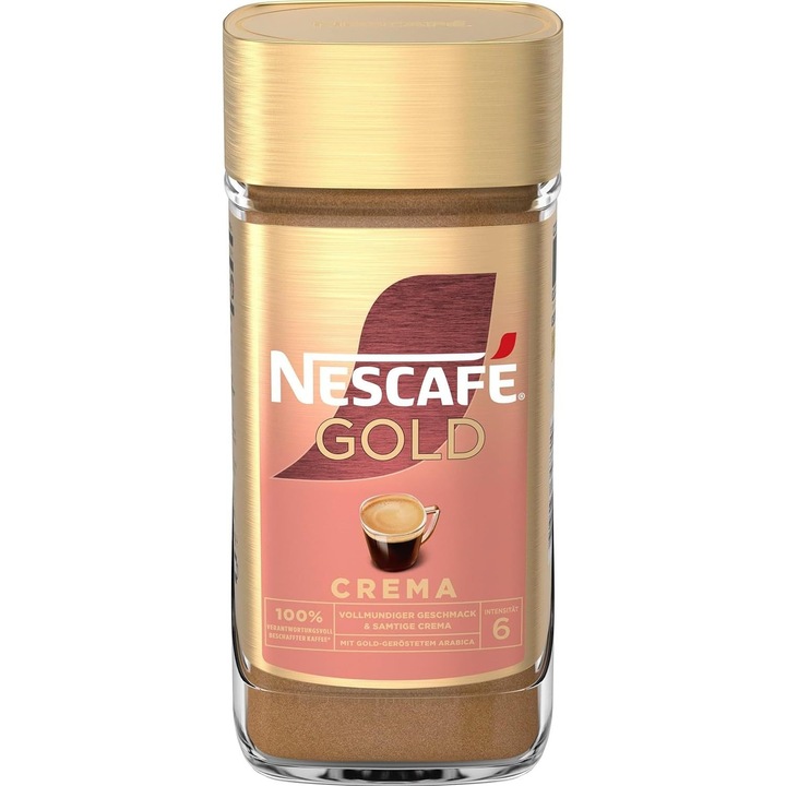 Cafea instant NESCAFÉ Gold Crema, 200g, cu cofeină, cremă catifelată