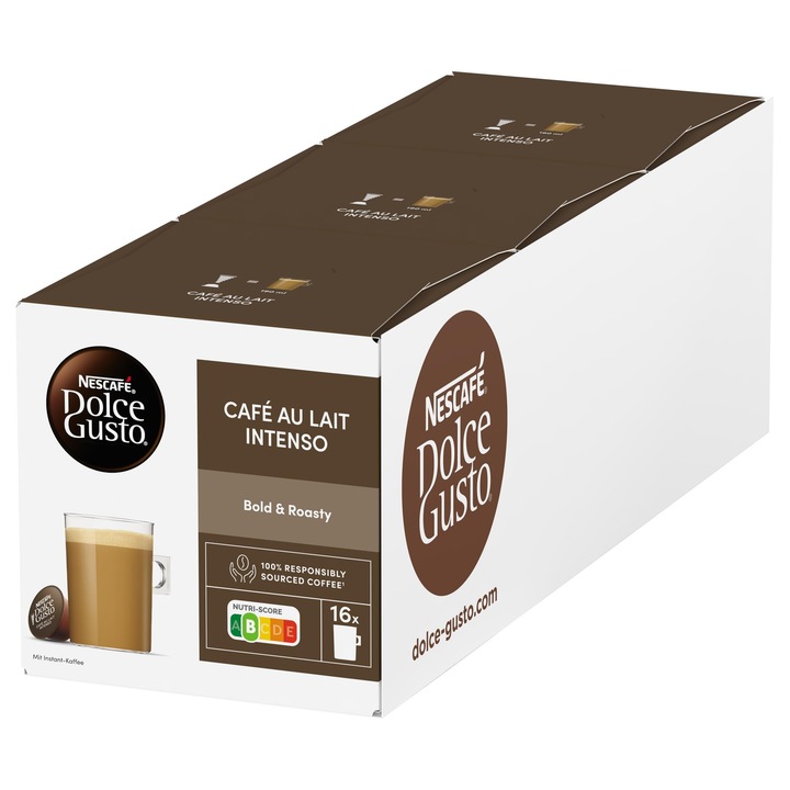 Capsule de cafea Nescafe Dolce Gusto Cafe Au Lait Intenso, set de 3 (3 x 16 porții), ciocolată caldă