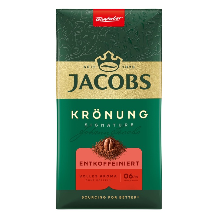 Cafea filtrantă Jacobs Kronung, decofeinizată, prăjire medie, 500 g