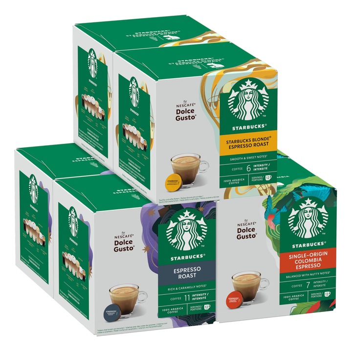 Set capsule cafea Starbucks, 6 x 12 (72 capsule), espresso, Nescafe Dolce Gusto