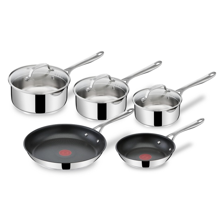 Комплект тигани Tefal E304S5 Jamie Oliver, 8 части, неръждаема стомана, височина 20/28 см, тенджери 16/18/20 см