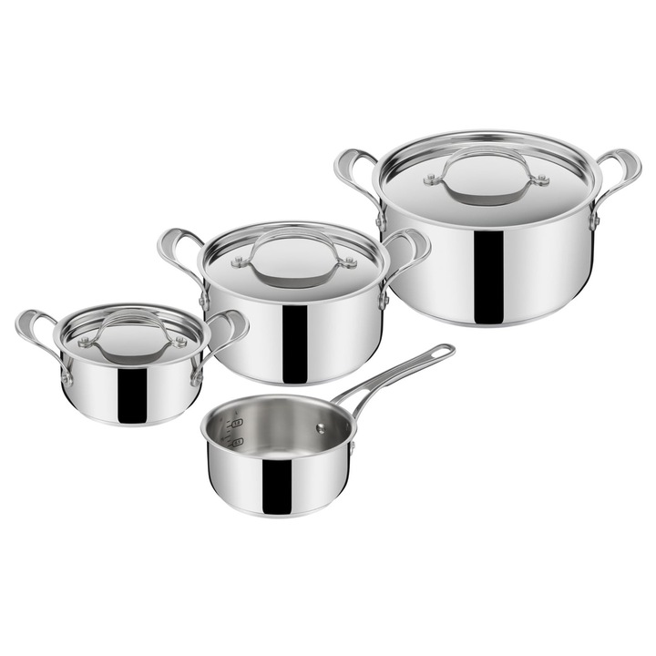 Комплект тенджери Tefal Jamie Oliver от неръждаема стомана, 7 части, 16 см, 16/20/24 см, индукционни, с капак