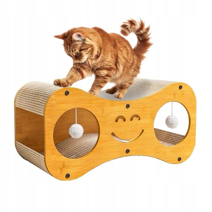 Drapak pentru pisici, Domek din tektura, 60x30x30cm, cu mingite, set multifunctional