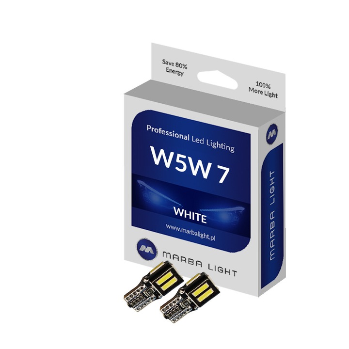 Becuri LED W5W T10 Marbalight, 700 Lumen, 6000K, set