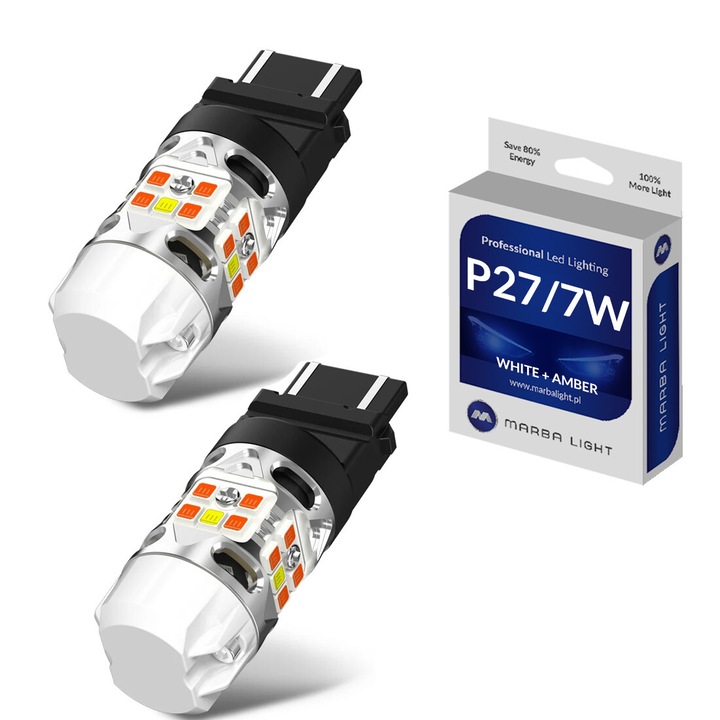 LED izzók P27/7W 3157 kétszínű fehér narancssárga 2.4A 9-30V 2 db-os szett