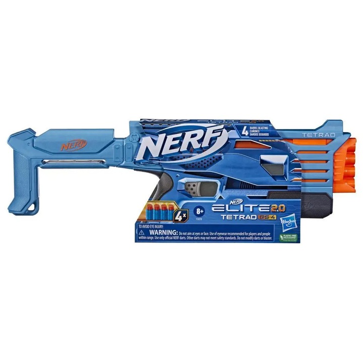 Játékfegyver, Nerf Elite 2.0 Tetrad QS-4 blaster, 4 lövedékes, könnyű, külső tárral, kék
