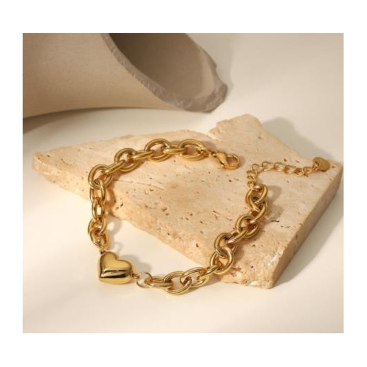 Bratara eleganta din inox cu zale ovala si inima, BeSpecial, BSA16, Lungime: 21 cm