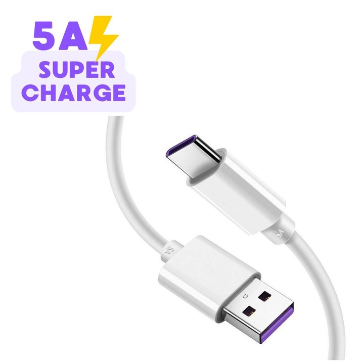 Cablu Premium OVIO® de Date si Incarcare 3.0 SuperCharge 5A 40W Type-C 1 Alb compatibil Samsung, Xiaomi, Huawei Negru