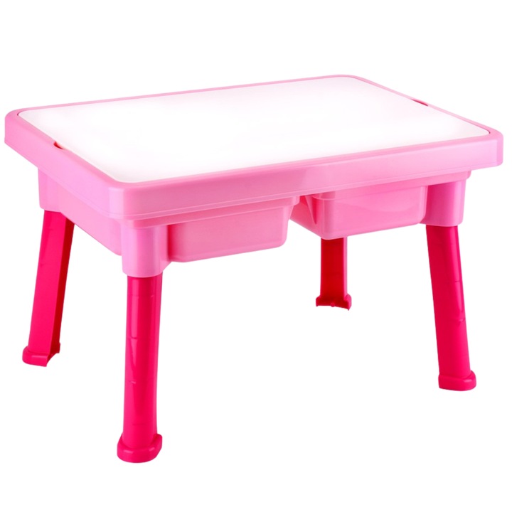Маса за игра TechnoK, 2 в 1, С капак, 44x39x31.5 см, За съхранение и творчески занимания, 2 години, Розова