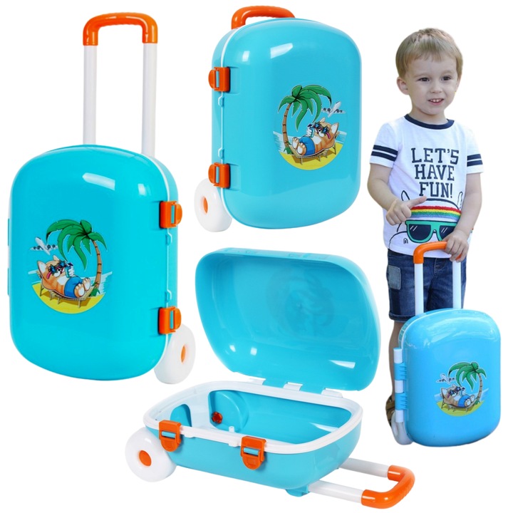 Детски куфар TechnoK, цветен дизайн, 34.5x25x16см, с колелца, ергономични дръжки