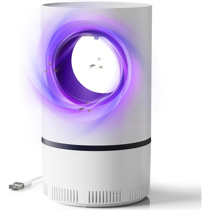 Capcana electrica insecte HASEPE, aparat tantari si muste interior cu incarcare USB 5V, silentioasa si fara chimicale, 6 LED UV pentru atragere, eficienta pentru casa, dormitor, birou sau terasa, dispozitiv compact anti-insecte, ALB