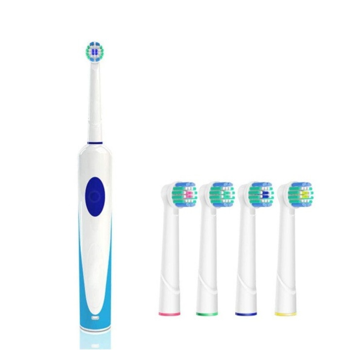LUXIS elektromos fogkefe, 4 fejjel, forgó-oszcilláló, 7600 fordulat/perc, fehér-kék