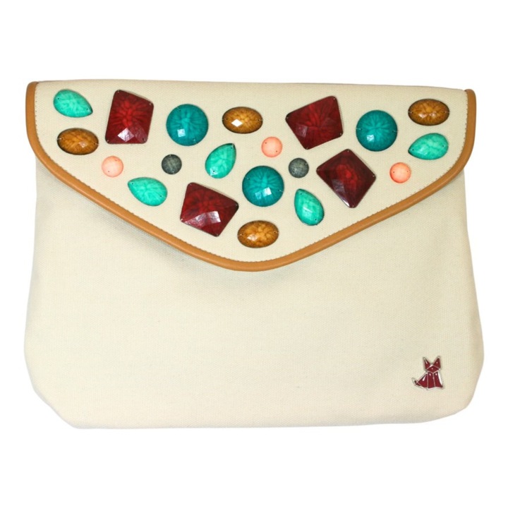 JU'STO geanta plic, bej, cu pietre aplicate, Beige Glam