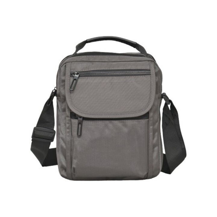 Férfi táska 9608, 20/25/9 cm, Textil, Szürke