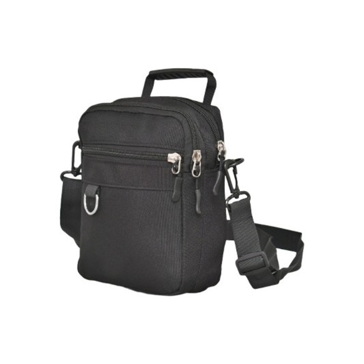 Férfi táska 9758, 14/18/7 cm, Textil, Fekete