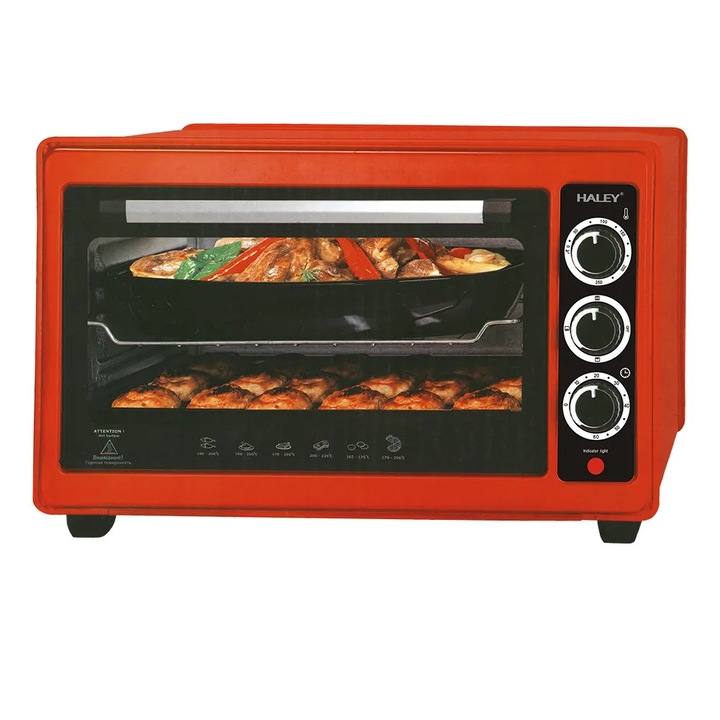 Cuptor cu Microunde HALEY 2000W, 48L – Rosu, Incalzire 360°, Design Separabil, Timer, Tuburi 304, Operare Simpla