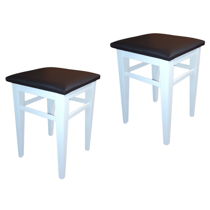 Set tabureti, 2 bucati, alb, sezut marou