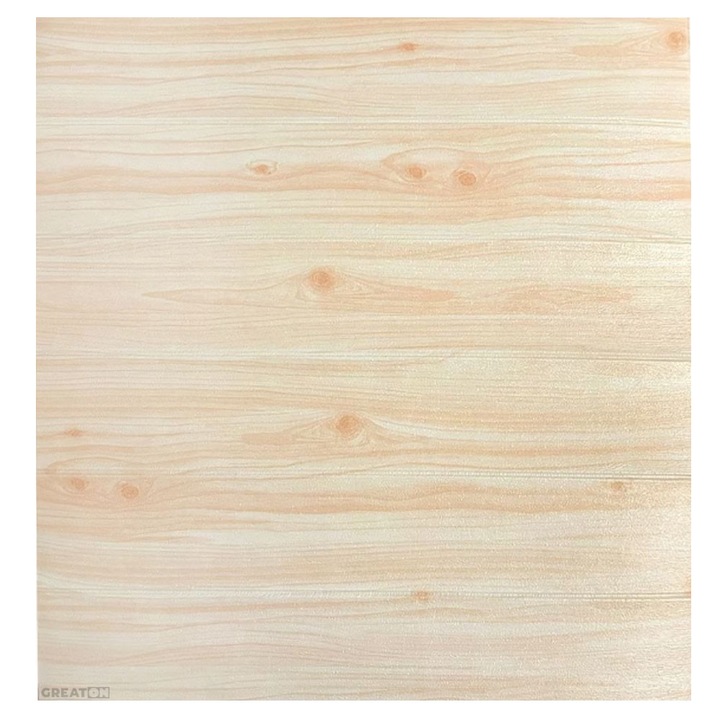Тапет с дървесен дизайн GREATON, 3D, Самозалепващ се, Водоустойчив, Полиуретанова пяна, 77x70 см, Светлокафяв/Бежов