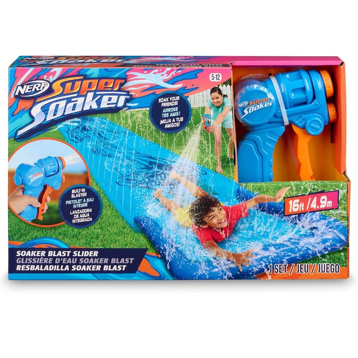 Nerf Super Soaker Blast Slider 4,9 m-es vízicsúszda, vízipisztollyal, 5+ éves gyermekeknek