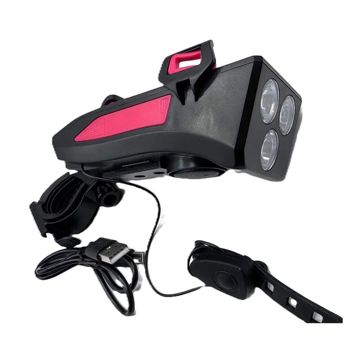 Far bicicleta cu suport telefon si alarma XC991