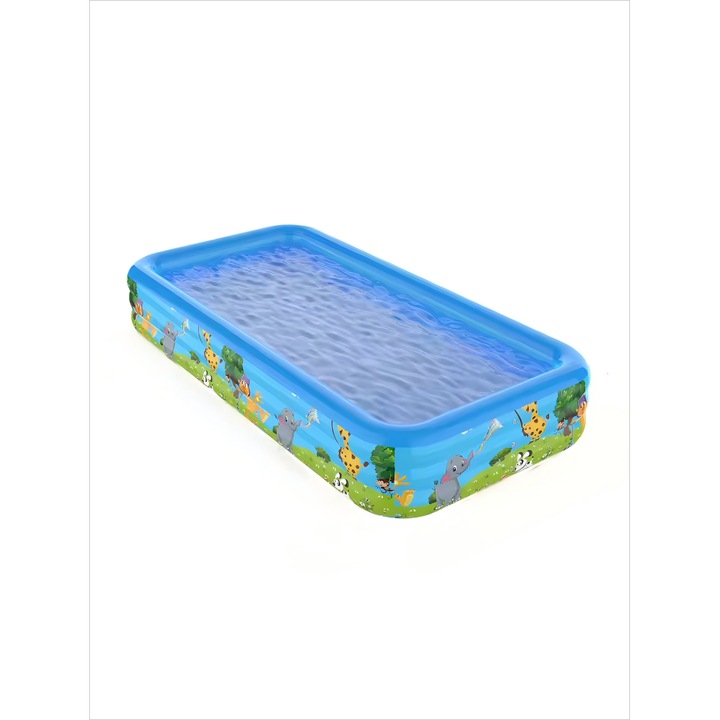 Családi felfújható medence - Tartós PVC, 60 exkluzív szál, TPU kompozit, 3 légkamra, UV/hőálló, nyúlásmentes, Méretek (130x90x46cm), Felfújható puha alj, Gyors telepítés, Gyerekeknek/Felnőtteknek Beltéri/Kültéri, Kék