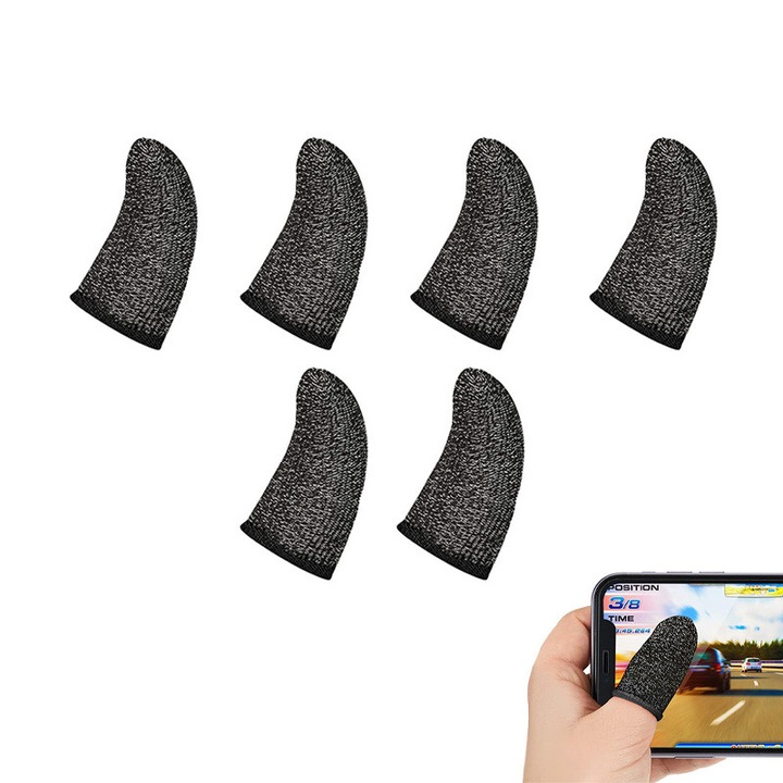Gamer ujjkesztyű, GoldRays, 6 darabos készlet, fekete, ergonomikus, 45x25mm