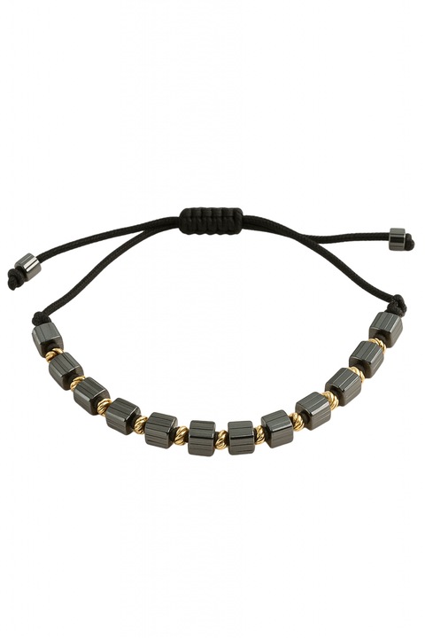 Bratara din snur negru, cu elemente din Aur 14K SERRANI Valen, cristale zirconia, dimensiune reglabila, 0.5g