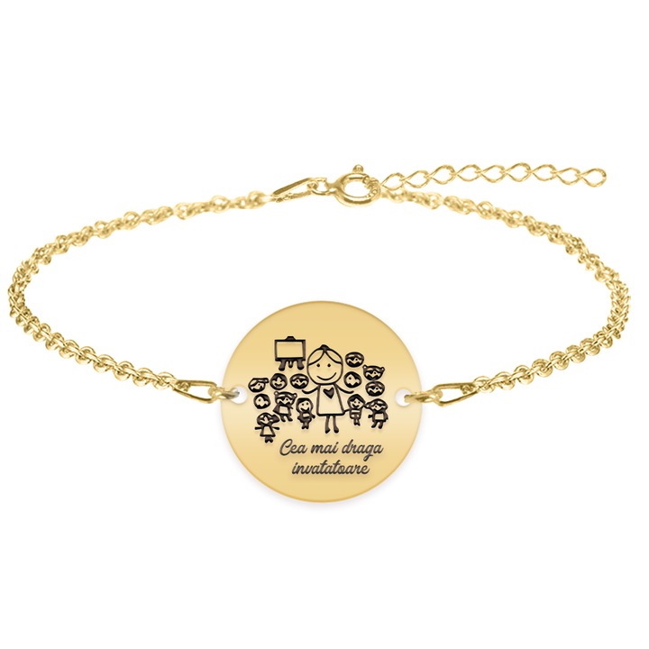 Bratara personalizata invatatoare din argint 925 placat cu aur galben 24K - Teacher - BijuBOX