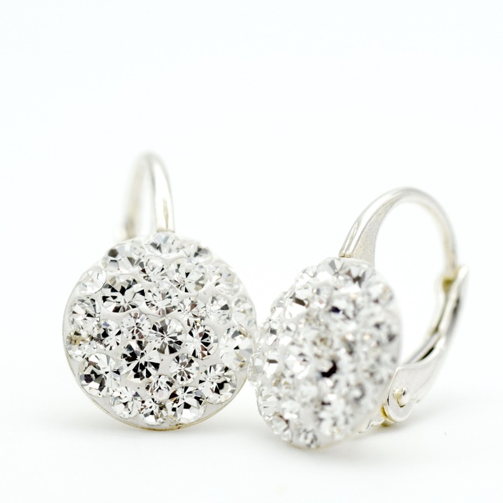 Cercei handmade Leverback Chaton Ball Crystal - Argint 925